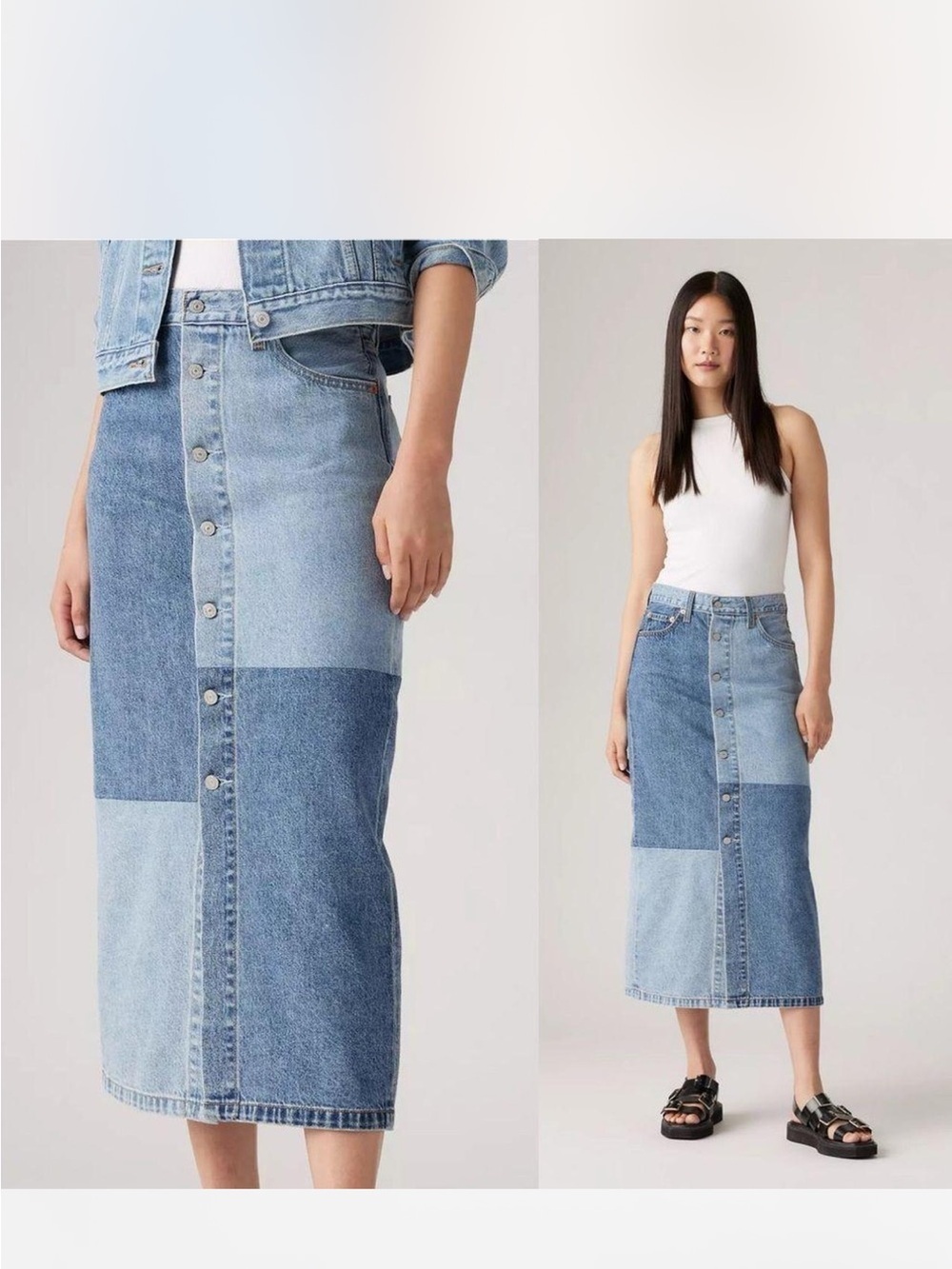 Levi's Women's Button Midi Patch long Jean Skirt denim multicolor size 31 y2k